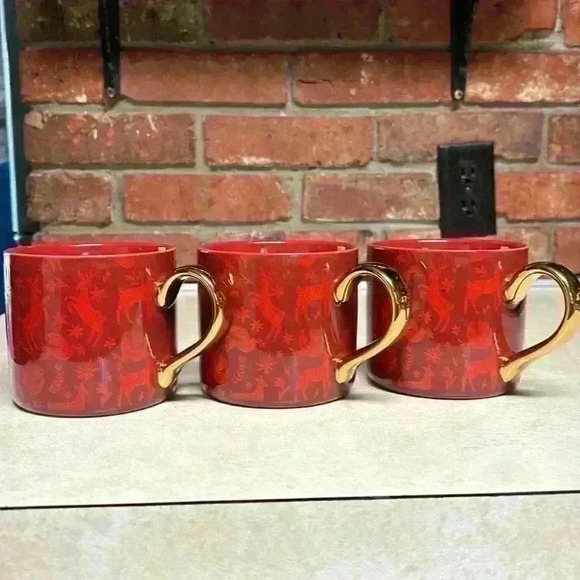 3 Place & Time Coffee Mugs Beautiful Red With Winter Deer & Peace Doves Holiday - Picture 8 of 8